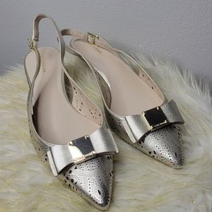 Cole Haan Tali Grand Bow Kitten-Heel Metallic Leather Pumps Size 8 NWOB